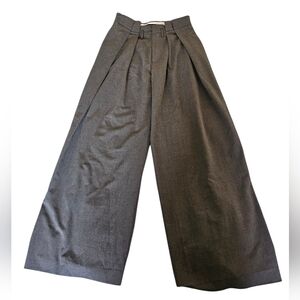 Zara CharcoalGray Pleated High Rise Wide Leg Career Trouser Pants, Size S